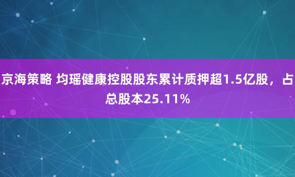 京海策略 均瑶健康控股股东累计质押超1.5亿股，占总股本25.11%